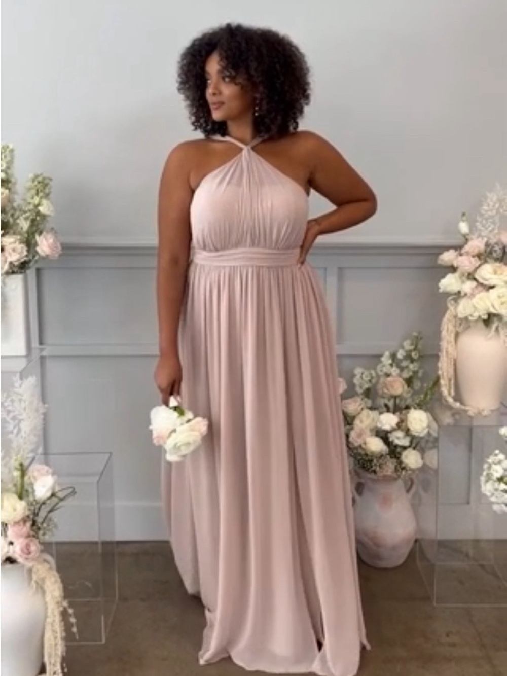 Elegant blush pink Halter Maxi Dress
